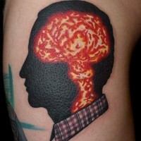 Gorgeous style painted big colored portrait tattoo on shoulder