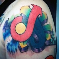 Graffiti style colored shoulder tattoo of interesting looking arrows
