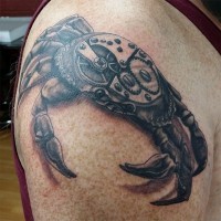 Gray steampunk crab tattoo with shadows