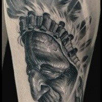 Gray washed style realistic looking forearm tattoo of Indian portrait