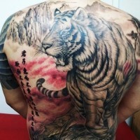Great asian style tiger tattoo on whole back