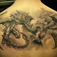 Great battle giant eagle and dragon tattoo on back