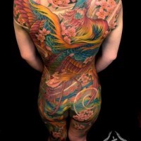 Great beautiful colorful phoenix tattoo on whole body by shige