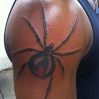 Great black spider tattoo on shoulder
