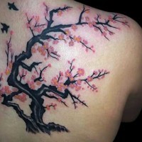 Tatuaggio carino sulla spalla la sakura fiorita