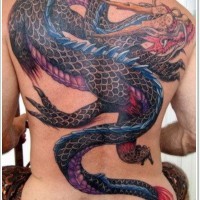 Great colorful chinese dragon tattoo on back
