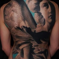 Great coloured angel tattoo on whole back