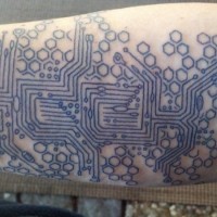 Great detailed circuit geek tattoo on arm