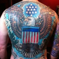 Great eagle and usa flag tattoo on whole back