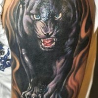 grande aggressiva pantera nera tatuaggio sulla spalla