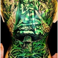 Great green fairy tattoo on whole back