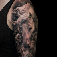 Great horse head tattoo on shoulder