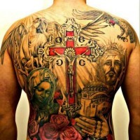 Tatuaje en la espalda, personajes religiosos, diseño maravilloso