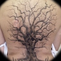 Great realistic tree tattoo on back