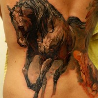 Großartiges Aquarell Pferd Tattoo am Rücken