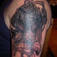 Grim reaper with dog cerberus tattoo