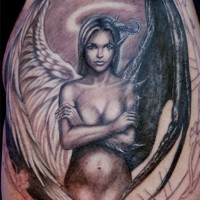 Half angel and half devil tattoo