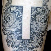 Half sleeve white cross tattoo for men