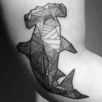 Hammerhead shark black and white lined work tattoo on arm