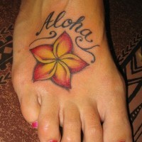 Hawaiian red flower pretty foot tattoo
