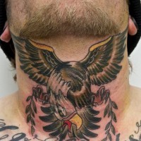 Hawk painted ink throat tattoo for guys