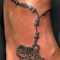Hearts anchor with inscription ankle bracelet tattoo