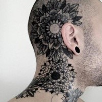 Hinduism style black ink head tattoo of beautiful flowers