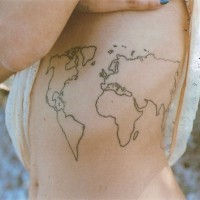 Homemade like black ink usual side tattoo of world map