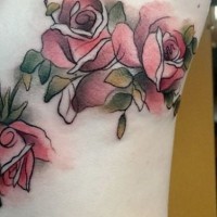 Homemade like multicolored simple tattoo on side of rose flowers