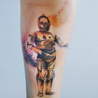 Hausgemachtes Aquarell großes C3PO Unterarm Tattoo