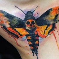Homemade like watercolor side tattoo of night butterfly