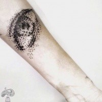 Homemade stippling style arm tattoo of human eye