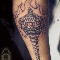 Homemade style colored arm tattoo of large scepter