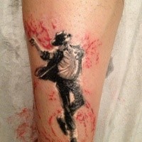 Homemade style colored leg tattoo of Michael Jackson
