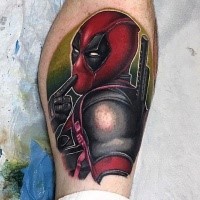 Homemade style colored tattoo of cute Deadpool with swords