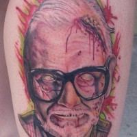 Horror movie like colored creepy grandpa tattoo on arm