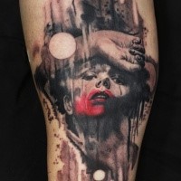 Horror style colored tattoo of creepy and bloody boy face