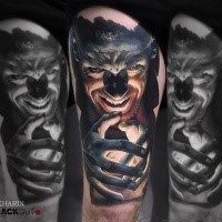 Horror style colored tattoo of evil man with light