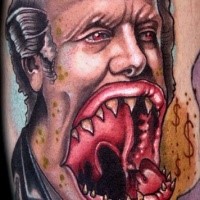 Horror style colored tattoo of monster human face