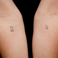 Hourglass and cursor geek tattoo on arms