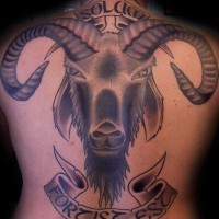 Tatuaje en la espalda, ovis impresionante volumétrico y letrero