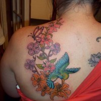 Colourful hummingbird tattoo for women