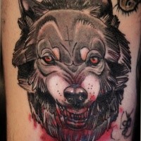 Illustrative colored bloody werewolf tattoo stylized with small cross