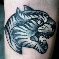 Illustrative style black ink tiger head tattoo