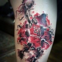 Illustrative style colored arm tattoo of air Jordan