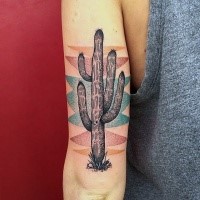 Illustrative style colored arm tattoo of big cactus