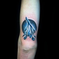 Illustrative style colored arm tattoo of olive tree branch
