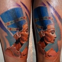 Illustrative style colored arm tattoo of Egypt queen