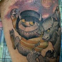 Illustrative style colored arm tattoo of fantasy animals