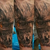 Illustrative style colored arm tattoo of fantasy skull